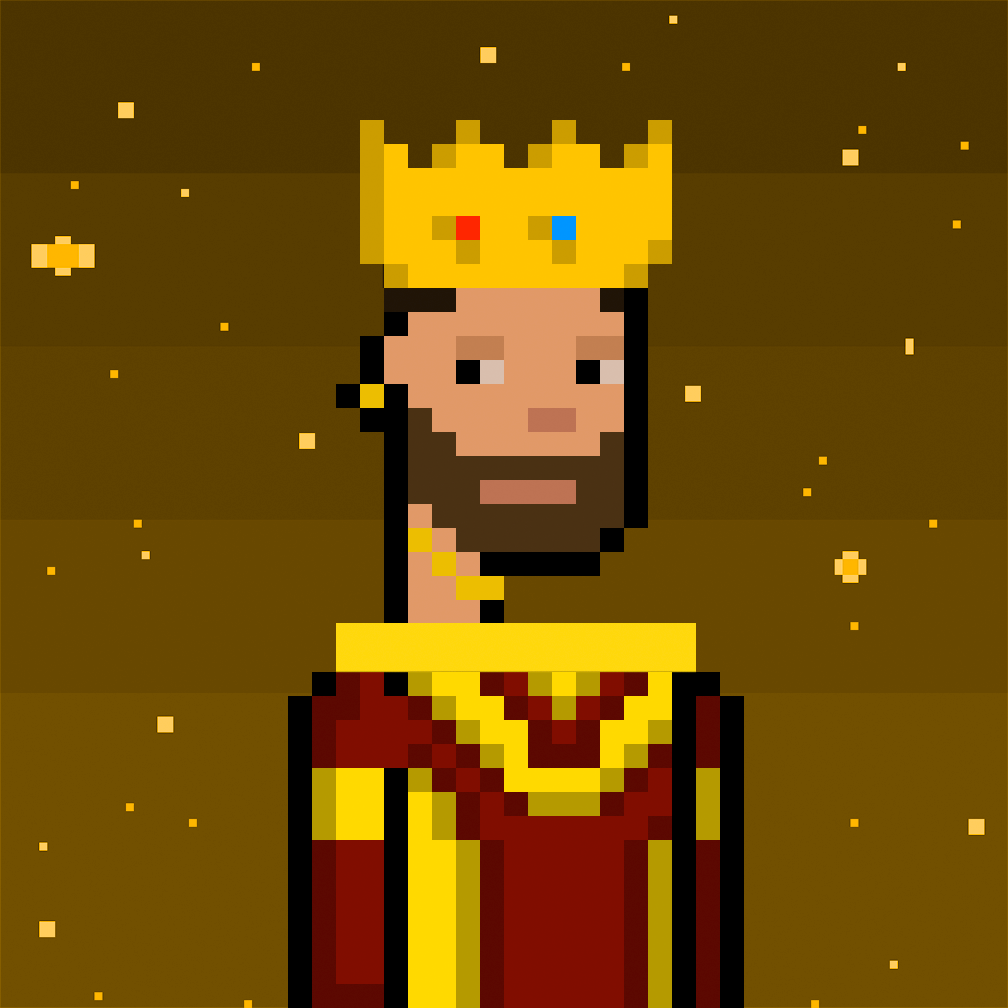 Midas GalacticPunk wearing a gold crown and red robe