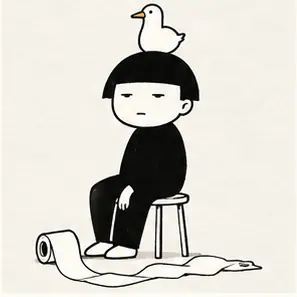 Generated Minimal Absurd Short-Gag Cartoon visual example