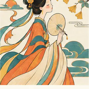 Generated Modern New-Guofeng Flat-Line Illustration visual example