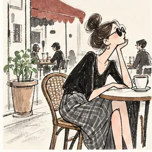 Generated French Café Sketch visual example