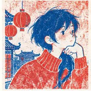 Generated Red-Blue Riso Guochao visual example