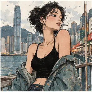 Generated Hong Kong Urban Female Comic Illustration visual example
