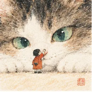 Generated Soft Crayon & Sumi-e Cat Storybook visual example
