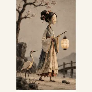 Generated Vintage Chinese Handmade Puppet Stop-Motion Animation visual example