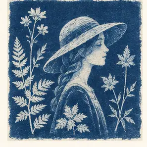 Generated Cyanotype Botanical Portrait visual example