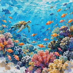 Generated Digital-Watercolor Coral Reef visual example