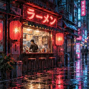 Generated Neon Cyberpunk Noodle Shop visual example