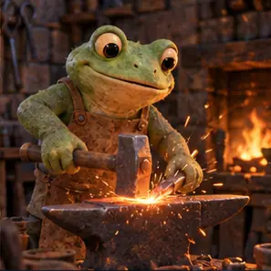 Generated Sculpted Clay Frog Blacksmith visual example
