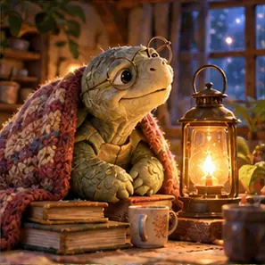 Generated Warm-Lit Turtle at Home visual example