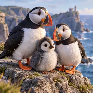 Generated Cozy Puffin Family Animation visual example