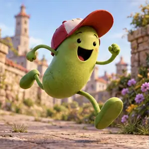 Generated Squash-and-Stretch Bean Character visual example