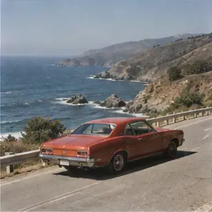 Generated Vintage Color-Negative Coastal Car visual example